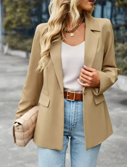 Women's Blazer Breathable Comfortable Pocket Casual Plain Office Street Casual Daily Wear Single Breasted Regular Turndown Regular Fit Long Sleeve Outerwear Black White Green Summer