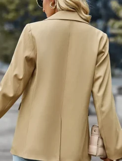 Women's Blazer Breathable Comfortable Pocket Casual Plain Office Street Casual Daily Wear Single Breasted Regular Turndown Regular Fit Long Sleeve Outerwear Black White Green Summer
