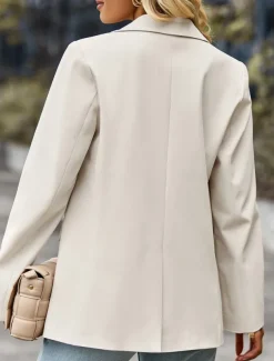 Women's Blazer Breathable Comfortable Pocket Casual Plain Office Street Casual Daily Wear Single Breasted Regular Turndown Regular Fit Long Sleeve Outerwear Black White Green Summer