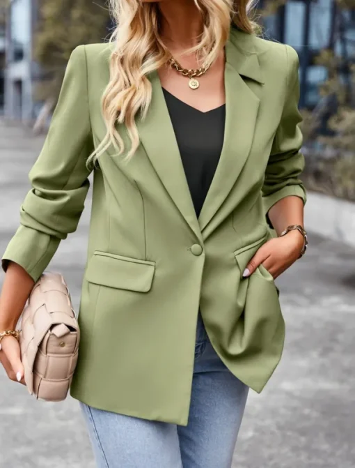Women's Blazer Breathable Comfortable Pocket Casual Plain Office Street Casual Daily Wear Single Breasted Regular Turndown Regular Fit Long Sleeve Outerwear Black White Green Summer