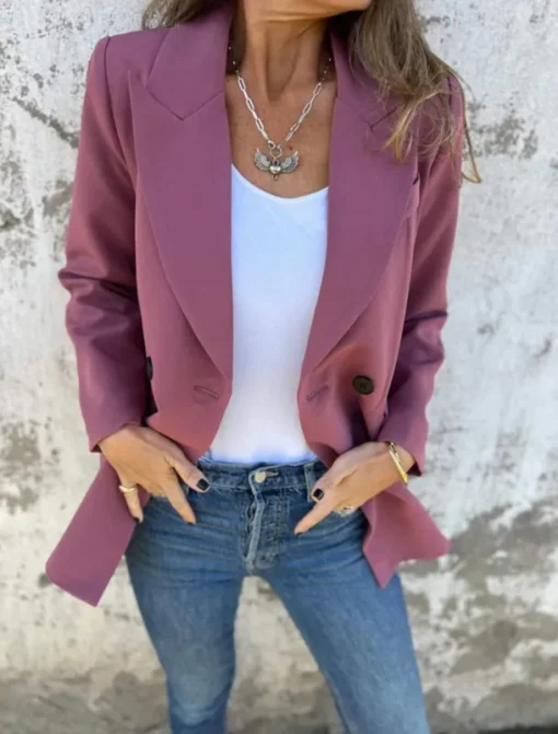 Women's Blazer Breathable Comfortable Pocket Casual Plain Office Street Casual Daily Wear Double Breasted Regular Peaked Lapel Regular Fit Long Sleeve Outerwear Black White Red Summer