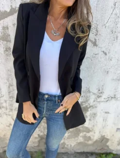 Women's Blazer Breathable Comfortable Pocket Casual Plain Office Street Casual Daily Wear Double Breasted Regular Peaked Lapel Regular Fit Long Sleeve Outerwear Black White Red Summer