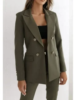 Women's Blazer Button Solid Color Casual / Daily Stylish Regular Fit Outerwear Long Sleeve Winter ArmyGreen S