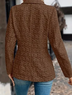 Women's Blazer Button Solid Color Comfortable Stylish Regular Fit Outerwear Long Sleeve Winter Black S