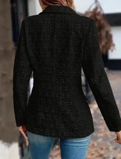 Women's Blazer Button Solid Color Comfortable Stylish Regular Fit Outerwear Long Sleeve Winter Black S