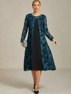 Women's Blazer Caot Jacket Lace Embroidered Sequin Elegant Floral Formal Anniversary Party Wedding Guest Open Front Long Crewneck Regular Fit Long Sleeve Outerwear Navy Blue Spring Fall