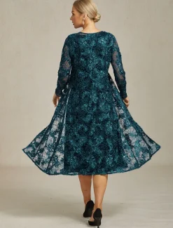 Women's Blazer Caot Jacket Lace Embroidered Sequin Elegant Floral Formal Anniversary Party Wedding Guest Open Front Long Crewneck Regular Fit Long Sleeve Outerwear Navy Blue Spring Fall