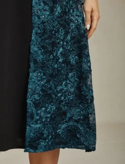 Women's Blazer Caot Jacket Lace Embroidered Sequin Elegant Floral Formal Anniversary Party Wedding Guest Open Front Long Crewneck Regular Fit Long Sleeve Outerwear Navy Blue Spring Fall