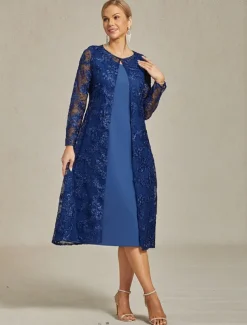 Women's Blazer Caot Jacket Lace Embroidered Sequin Elegant Floral Formal Anniversary Party Wedding Guest Open Front Long Crewneck Regular Fit Long Sleeve Outerwear Navy Blue Spring Fall