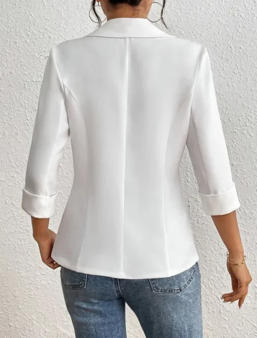 Women's Blazer Comfortable Breathable Pocket Casual Plain Office Street Casual Daily Wear Single Breasted Regular Turndown Regular Fit Long Sleeve Outerwear White Summer Spring