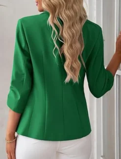 Women's Blazer Comfortable Breathable Pocket Casual Plain Office Street Casual Daily Wear Single Breasted Regular Turndown Regular Fit Long Sleeve Outerwear Black White Red Spring Fall