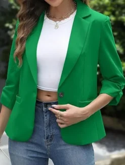 Women's Blazer Comfortable Breathable Pocket Casual Plain Office Street Casual Daily Wear Single Breasted Regular Turndown Regular Fit Long Sleeve Outerwear Black White Red Spring Fall