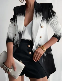 Women's Blazer Comfortable Breathable Pocket Buttons Print Fashion Casual Butterfly Office Street Casual Daily Wear Double Breasted Regular Turndown Regular Fit Long Sleeve Outerwear Black White Blue