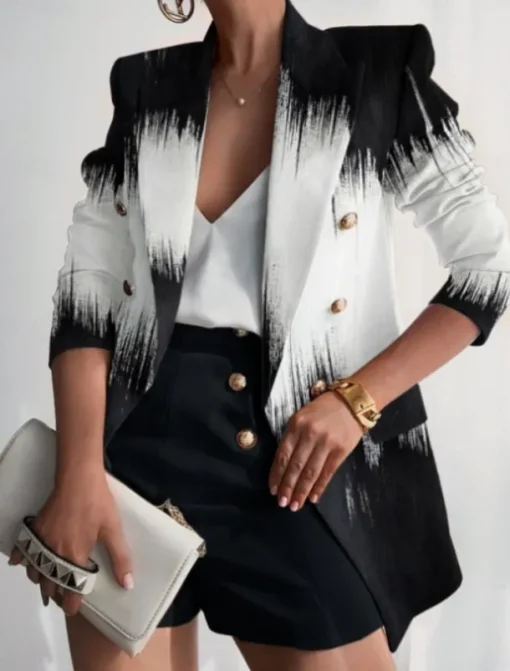 Women's Blazer Comfortable Breathable Pocket Buttons Print Fashion Casual Butterfly Office Street Casual Daily Wear Double Breasted Regular Turndown Regular Fit Long Sleeve Outerwear Black White Blue