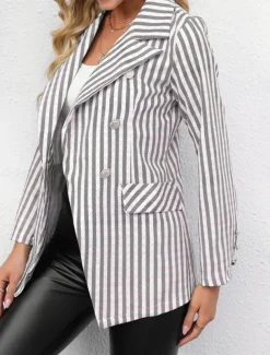 Women's Blazer Comfortable Breathable Buttons Print Casual Plaid Office Street Casual Daily Wear Single Breasted Regular Turndown Regular Fit Long Sleeve Outerwear Black Blue Gray Summer Winter