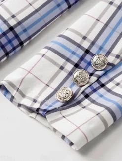 Women's Blazer Comfortable Breathable Buttons Print Casual Plaid Office Street Casual Daily Wear Single Breasted Regular Turndown Regular Fit Long Sleeve Outerwear Black Blue Gray Summer Winter
