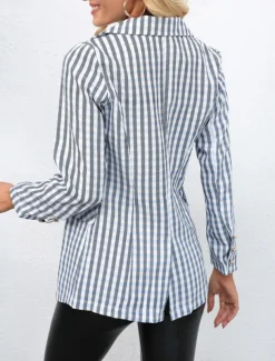 Women's Blazer Comfortable Breathable Buttons Print Casual Plaid Office Street Casual Daily Wear Single Breasted Regular Turndown Regular Fit Long Sleeve Outerwear Black Blue Gray Summer Winter