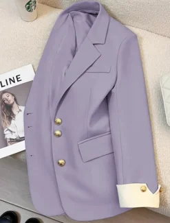 Women's Blazer Comfortable Breathable Pocket Casual Plain Office Street Casual Daily Wear Single Breasted Regular Turndown Regular Fit Long Sleeve Outerwear Black Blue Purple Summer Spring