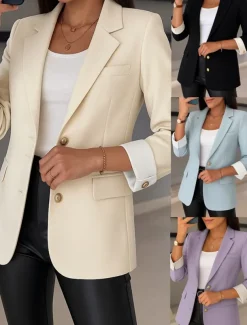 Women's Blazer Comfortable Breathable Pocket Casual Plain Office Street Casual Daily Wear Single Breasted Regular Turndown Regular Fit Long Sleeve Outerwear Black Blue Purple Summer Spring
