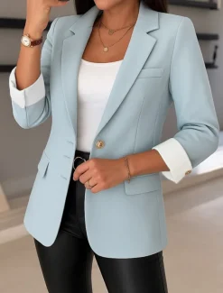 Women's Blazer Comfortable Breathable Pocket Casual Plain Office Street Casual Daily Wear Single Breasted Regular Turndown Regular Fit Long Sleeve Outerwear Black Blue Purple Summer Spring