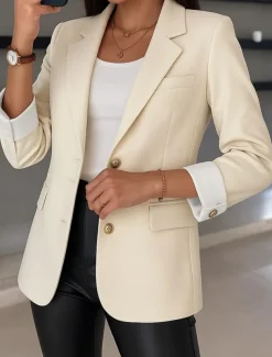 Women's Blazer Comfortable Breathable Pocket Casual Plain Office Street Casual Daily Wear Single Breasted Regular Turndown Regular Fit Long Sleeve Outerwear Black Blue Purple Summer Spring