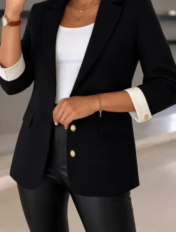 Women's Blazer Comfortable Breathable Pocket Casual Plain Office Street Casual Daily Wear Single Breasted Regular Turndown Regular Fit Long Sleeve Outerwear Black Blue Purple Summer Spring