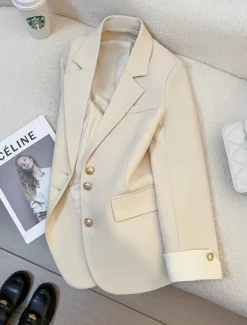 Women's Blazer Comfortable Breathable Pocket Casual Plain Office Street Casual Daily Wear Single Breasted Regular Turndown Regular Fit Long Sleeve Outerwear Black Blue Purple Summer Spring