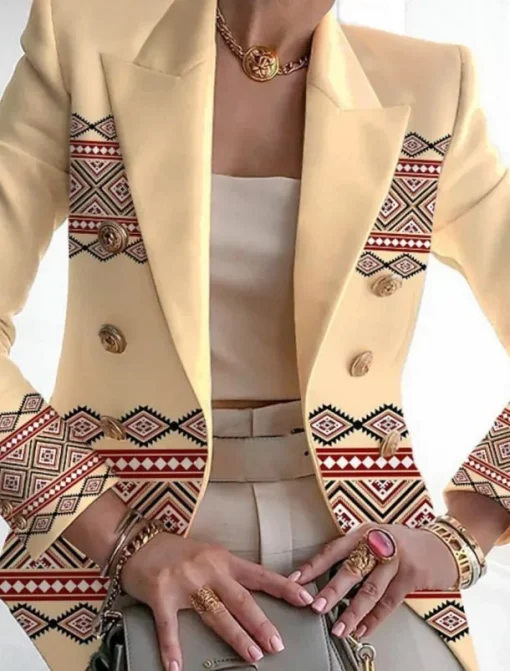 Women's Blazer Comfortable Breathable Pocket Buttons Print Fashion Casual Geometric Office Street Casual Daily Wear Single Breasted Regular Turndown Regular Fit Long Sleeve Outerwear Pink Purple