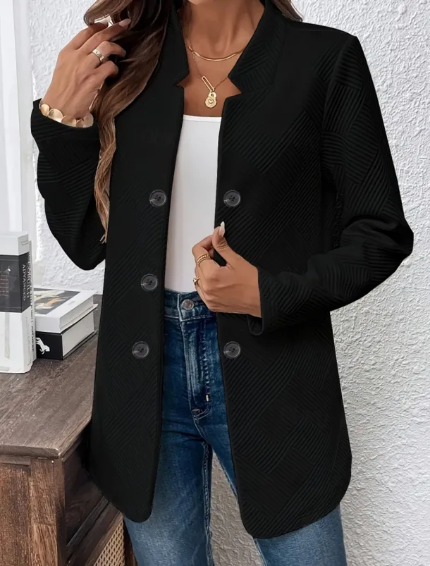 Women's Blazer Comfortable Breathable Buttons Casual Plain Office Street Casual Daily Wear Single Breasted Regular Stand Collar Regular Fit Long Sleeve Outerwear Black White Pink Summer Fall