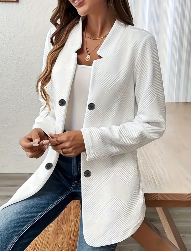 Women's Blazer Comfortable Breathable Buttons Casual Plain Office Street Casual Daily Wear Single Breasted Regular Stand Collar Regular Fit Long Sleeve Outerwear Black White Pink Summer Fall