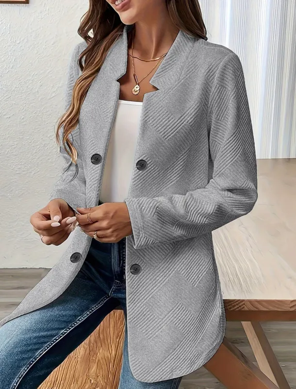 Women's Blazer Comfortable Breathable Buttons Casual Plain Office Street Casual Daily Wear Single Breasted Regular Stand Collar Regular Fit Long Sleeve Outerwear Black White Pink Summer Fall