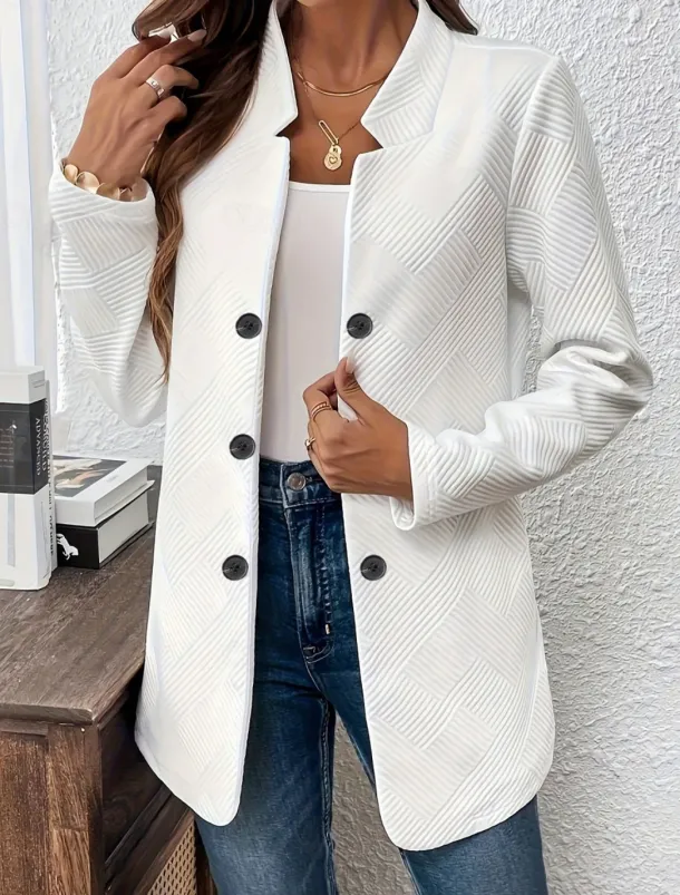 Women's Blazer Comfortable Breathable Buttons Casual Plain Office Street Casual Daily Wear Single Breasted Regular Stand Collar Regular Fit Long Sleeve Outerwear Black White Pink Summer Fall