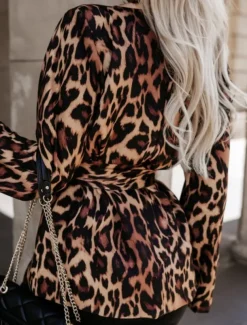 Women's Blazer Comfortable Breathable Lace up Pocket Casual Leopard Office Street Casual Daily Wear Single Breasted Regular Turndown Regular Fit Long Sleeve Outerwear Black White Yellow Spring Fall