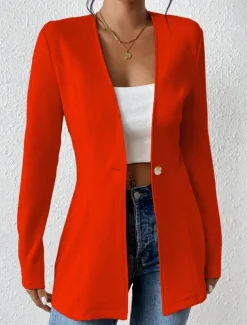 Women's Blazer Comfortable Breathable Buttons OL Style Casual Plain Office Street Casual Daily Wear Single Breasted Regular V Neck Regular Fit Long Sleeve Outerwear Black White Red Spring Fall