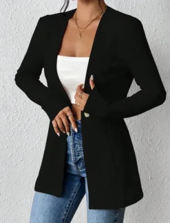 Women's Blazer Comfortable Breathable Buttons OL Style Casual Plain Office Street Casual Daily Wear Single Breasted Regular V Neck Regular Fit Long Sleeve Outerwear Black White Red Spring Fall