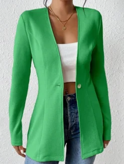 Women's Blazer Comfortable Breathable Buttons OL Style Casual Plain Office Street Casual Daily Wear Single Breasted Regular V Neck Regular Fit Long Sleeve Outerwear Black White Red Spring Fall