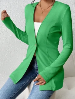 Women's Blazer Comfortable Breathable Buttons OL Style Casual Plain Office Street Casual Daily Wear Single Breasted Regular V Neck Regular Fit Long Sleeve Outerwear Black White Red Spring Fall