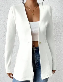 Women's Blazer Comfortable Breathable Buttons OL Style Casual Plain Office Street Casual Daily Wear Single Breasted Regular V Neck Regular Fit Long Sleeve Outerwear Black White Red Spring Fall