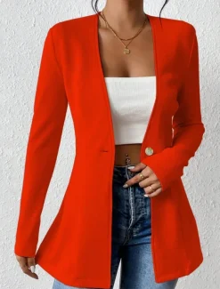 Women's Blazer Comfortable Breathable Buttons OL Style Casual Plain Office Street Casual Daily Wear Single Breasted Regular V Neck Regular Fit Long Sleeve Outerwear Black White Red Spring Fall