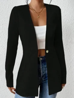 Women's Blazer Comfortable Breathable Buttons OL Style Casual Plain Office Street Casual Daily Wear Single Breasted Regular V Neck Regular Fit Long Sleeve Outerwear Black White Red Spring Fall
