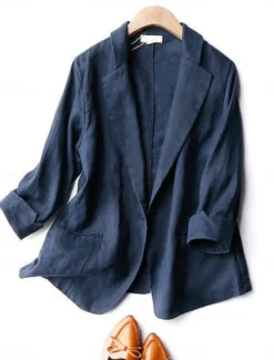 Women's Blazer Comfortable Breathable Pocket Casual Plain Office Street Casual Daily Wear Single Breasted Regular Turndown Regular Fit Long Sleeve Outerwear Blue Beige Gray Summer Spring