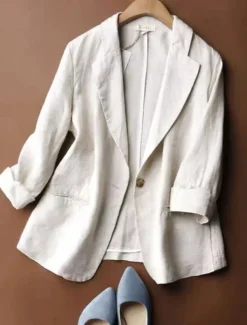 Women's Blazer Comfortable Breathable Pocket Casual Plain Office Street Casual Daily Wear Single Breasted Regular Turndown Regular Fit Long Sleeve Outerwear Blue Beige Gray Summer Spring