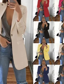Women's Blazer Comfortable Breathable Pocket Fashion Casual Plain Office Street Casual Daily Wear Single Breasted Regular Turndown Regular Fit Long Sleeve Outerwear Black White Red Summer Spring