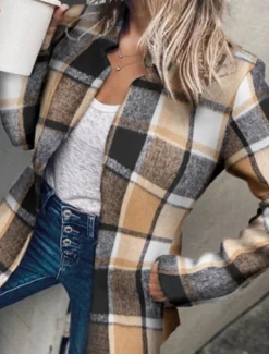 Women's Blazer Formal Pocket Plaid Windproof Streetwear Regular Fit Outerwear Long Sleeve Fall Black S