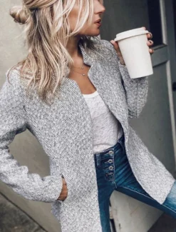 Women's Blazer Formal Pocket Plaid Windproof Streetwear Regular Fit Outerwear Long Sleeve Fall Black S