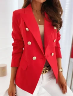 Women's Blazer Office Formal Button Pink Fall Windproof Streetwear Double Breasted Lapel Outerwear Long Sleeve Summer Black S