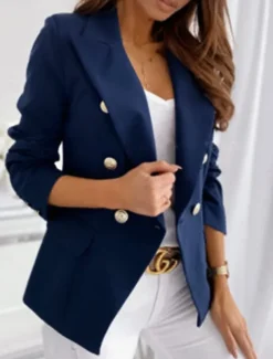 Women's Blazer Office Formal Button Pink Fall Windproof Streetwear Double Breasted Lapel Outerwear Long Sleeve Summer Black S