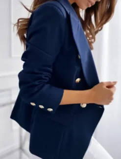 Women's Blazer Office Formal Button Pink Fall Windproof Streetwear Double Breasted Lapel Outerwear Long Sleeve Summer Black S