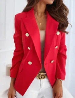 Women's Blazer Office Formal Button Pink Fall Windproof Streetwear Double Breasted Lapel Outerwear Long Sleeve Summer Black S