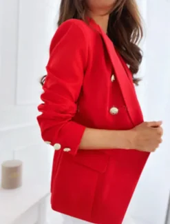 Women's Blazer Office Formal Button Pink Fall Windproof Streetwear Double Breasted Lapel Outerwear Long Sleeve Summer Black S